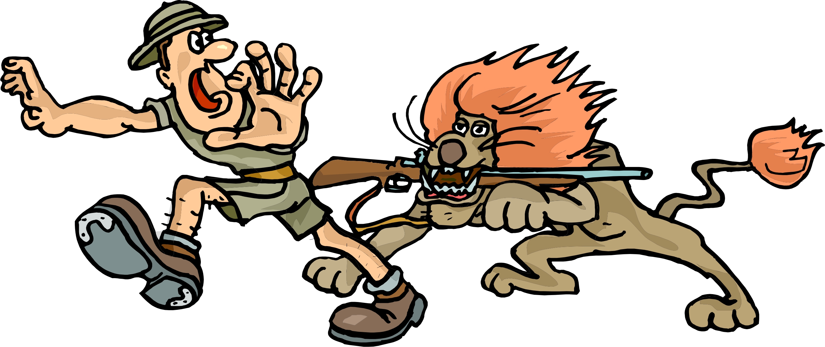 cartoon-lion-and-hunter